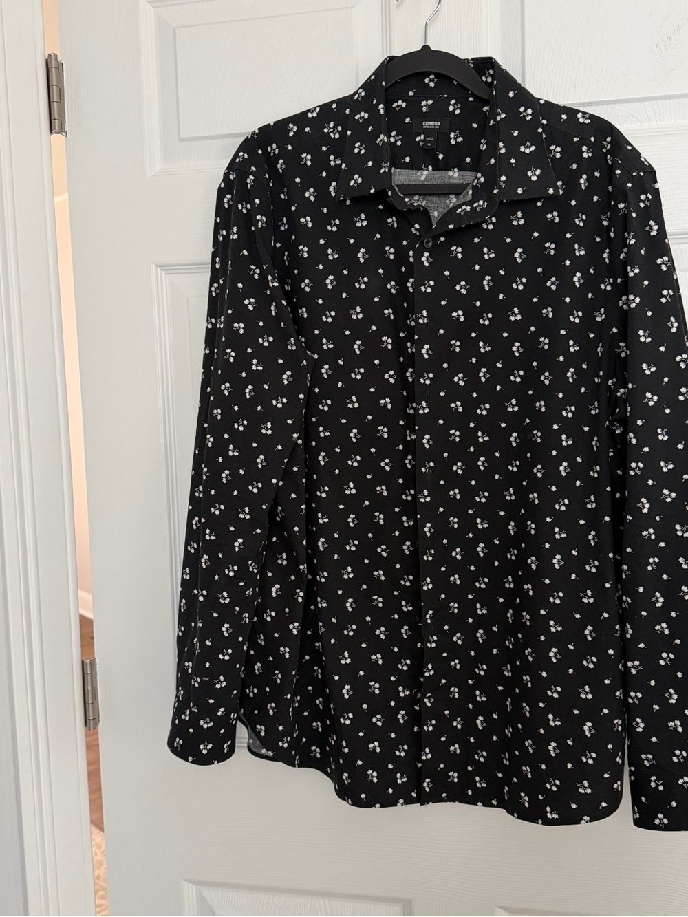 Express Black Button-Down Shirt with White Floral Print